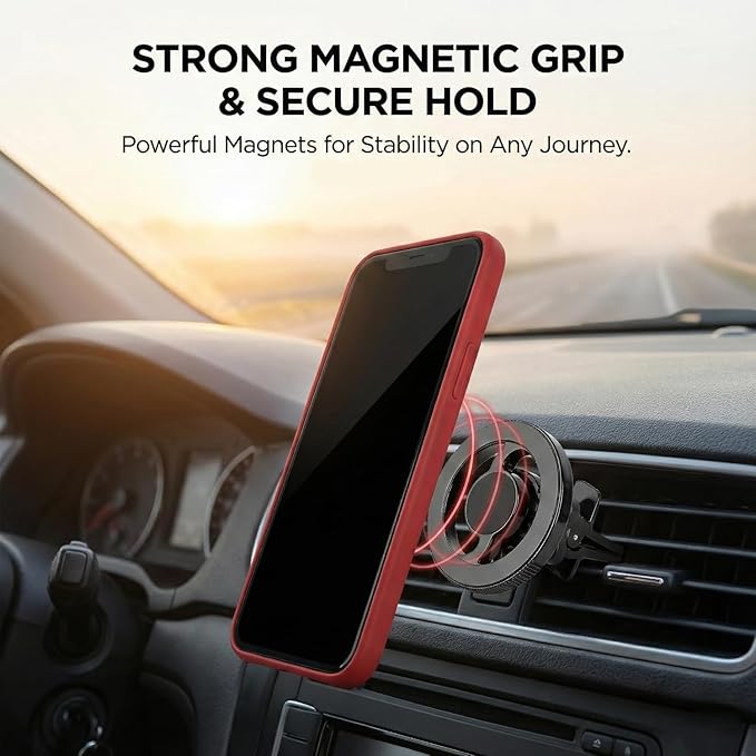 AC Vent Mount Magnetic Car Phone Holder Stand with Strong Magnetic Grip, 360 Degree Rotation, Single Hand Use, Shockproof Build, Mobile Stand for Car (Black)