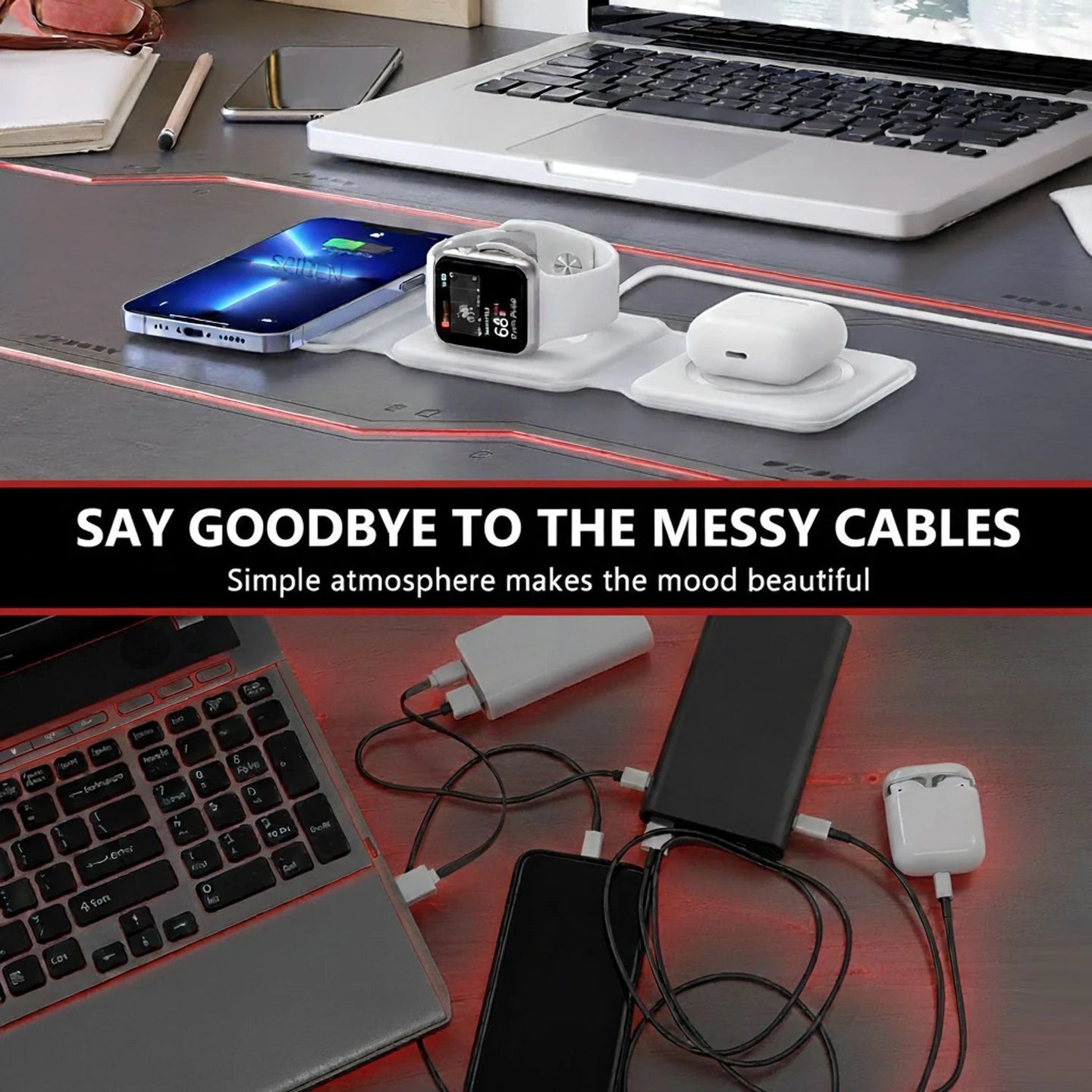 Gizmophy 15W MagSafe Magnetic 3-in-1 Wireless Charger: 3-Way Foldable Charging Station Charging Pad
