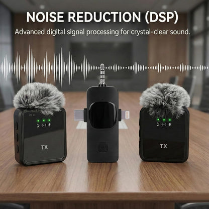 Wireless Microphone for iPhone/Android/DSLR – 50m Range, Noise Reduction, 7Hr Battery, Plug & Play Type-C & Lightning Converter, Portable Lavalier Mic for Video, Vlogging, Live Streaming