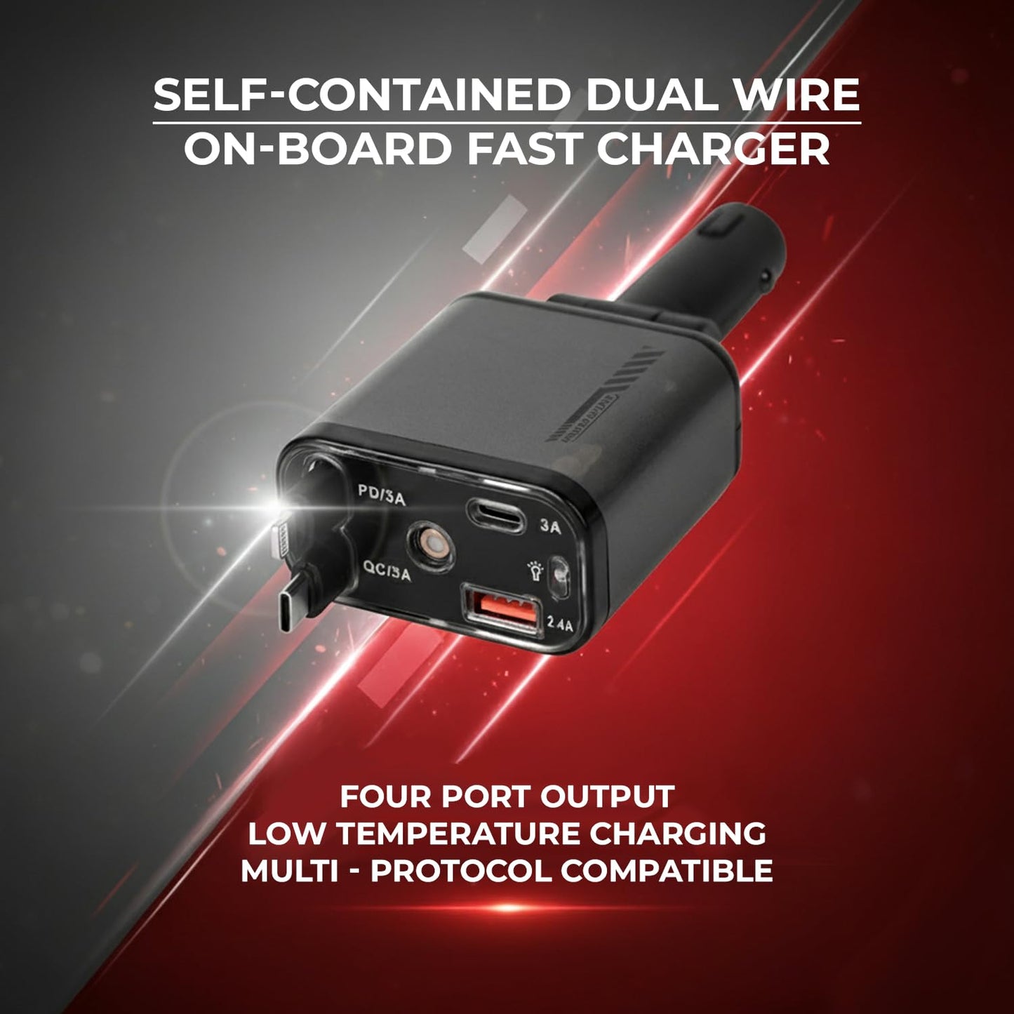 120W Retractable Car Charger with Starlight, 4 in 1 Car Phone Charger with Ceiling Ambient Light for iPhone 15/14/13/12/11 and Android