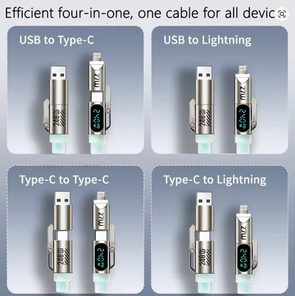 GIZMOPHY Hyperflex 4-in-1 240W Fast Charging Cable with LED CYCLONE Display