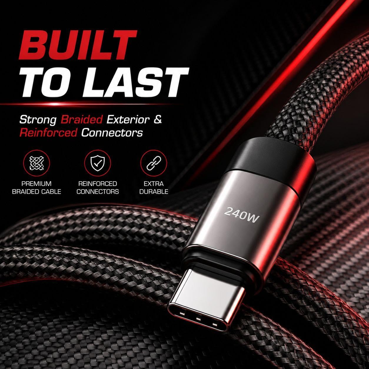 FLEXDOCK 240W Type-C to Type-C Fast Charging Cable with Built-In Stand, Braided Cable, E-Marker Chip, 1.2M
