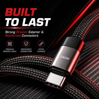 FLEXDOCK 240W Type-C to Type-C Fast Charging Cable with Built-In Stand, Braided Cable, E-Marker Chip, 1.2M