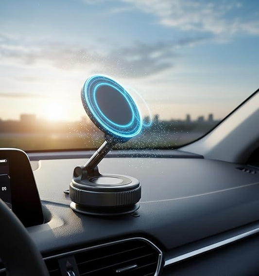 Gizmophy Magnetic Car Mobile Holder with 360° Adjustable Arm, Strong Grip Dashboard Mount, Anti-Slip Base, Universal Smartphone Compatibility, Premium LED Ring Design