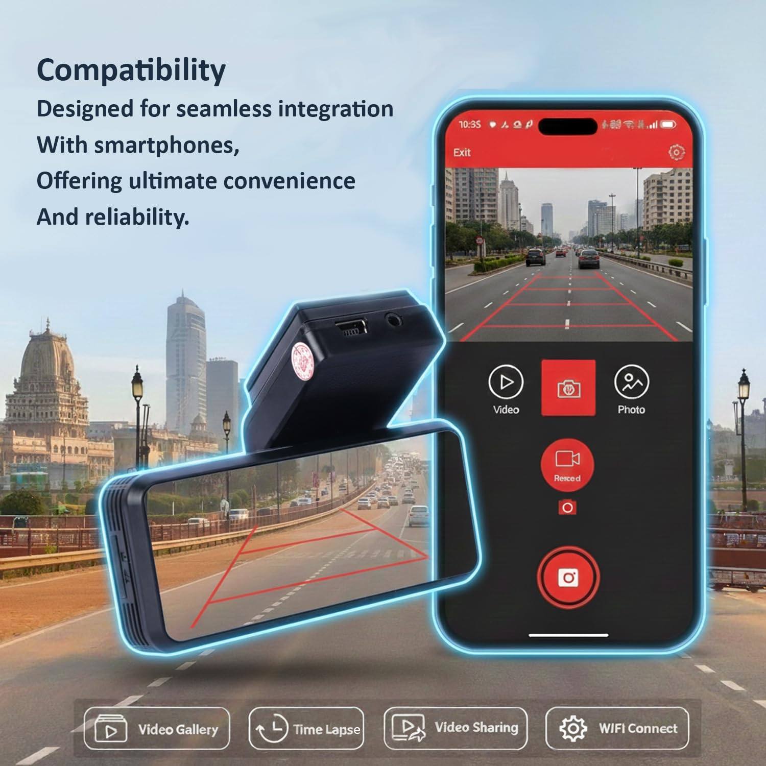 Smart Camera 1080P Full HD | 4.3-inch LCD Screen with WiFi Control | Night Vision, Wide Angle, G-Sensor & Parking Mode | Universal Fit for Cars & SUVs