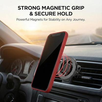 AC Vent Mount Magnetic Car Phone Holder Stand with Strong Magnetic Grip, 360 Degree Rotation, Single Hand Use, Shockproof Build, Mobile Stand for Car (Black)