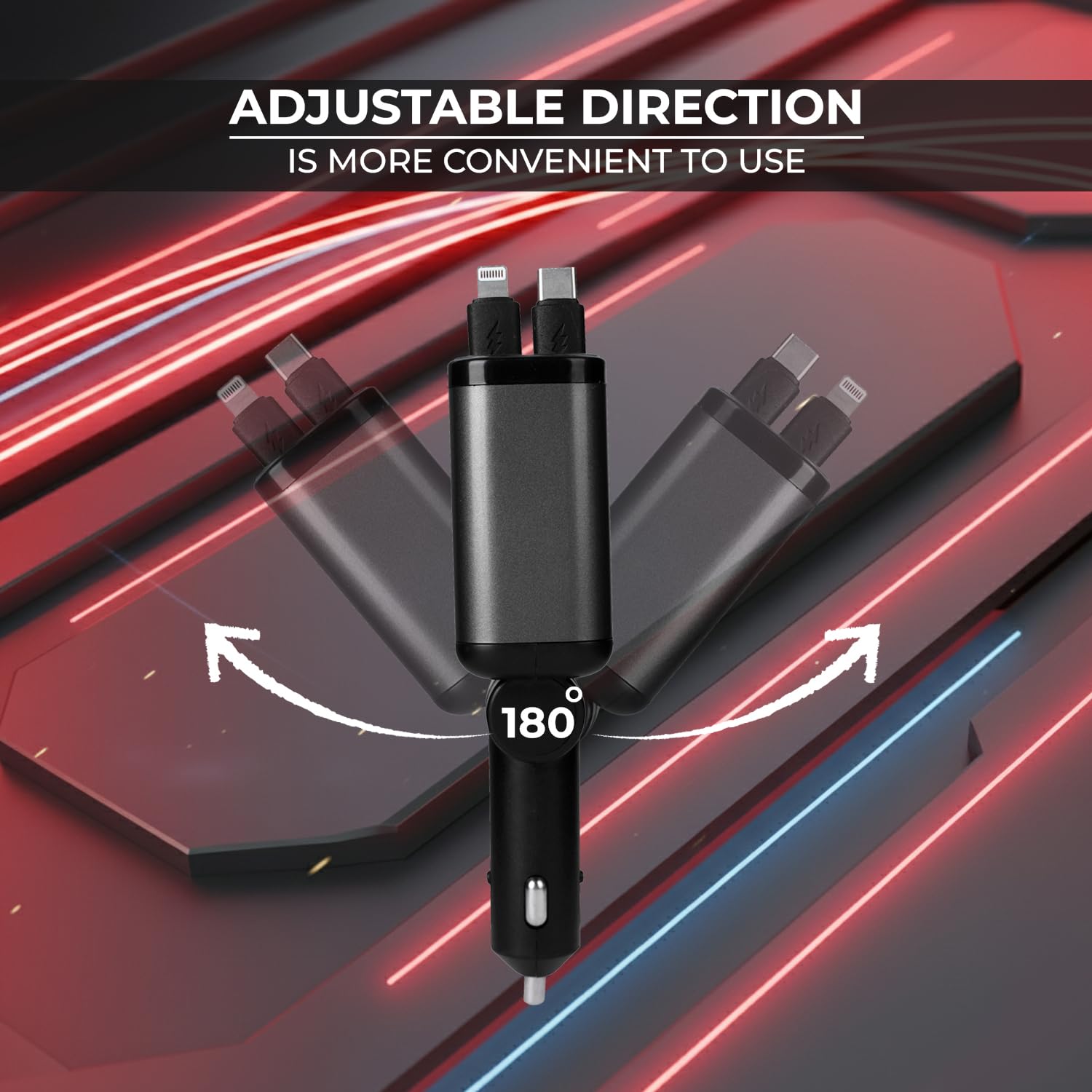 Starlight Retractable Car Charger - Extra-Long Type-C Retractable Cables, 4-in-1 Car Mobile Charger with Starry Sky, 120W Car Fast Charger with Dual USB Port for Android