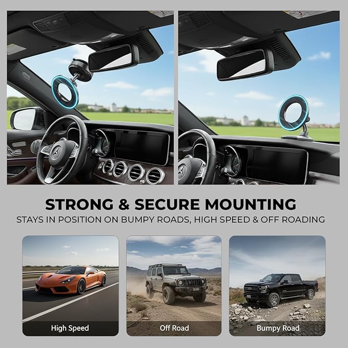 Gizmophy Magnetic Car Mobile Holder with 360° Adjustable Arm, Strong Grip Dashboard Mount, Anti-Slip Base, Universal Smartphone Compatibility, Premium LED Ring Design