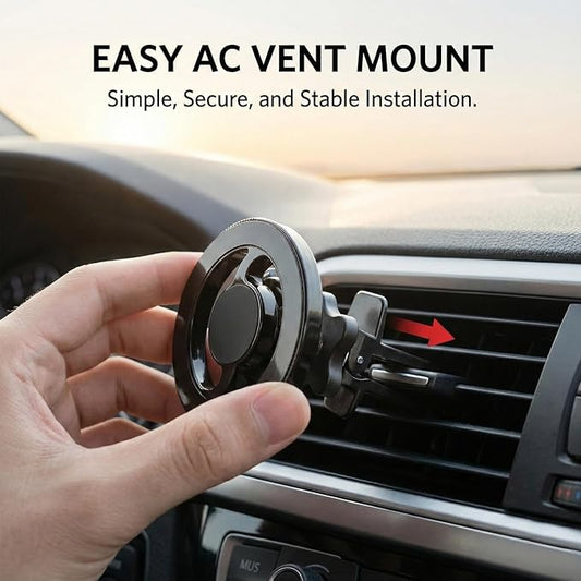 AC Vent Mount Magnetic Car Phone Holder Stand with Strong Magnetic Grip, 360 Degree Rotation, Single Hand Use, Shockproof Build, Mobile Stand for Car (Black)