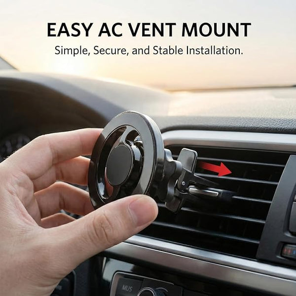 AC Vent Mount Magnetic Car Phone Holder Stand with Strong Magnetic Grip, 360 Degree Rotation, Single Hand Use, Shockproof Build, Mobile Stand for Car (Black)