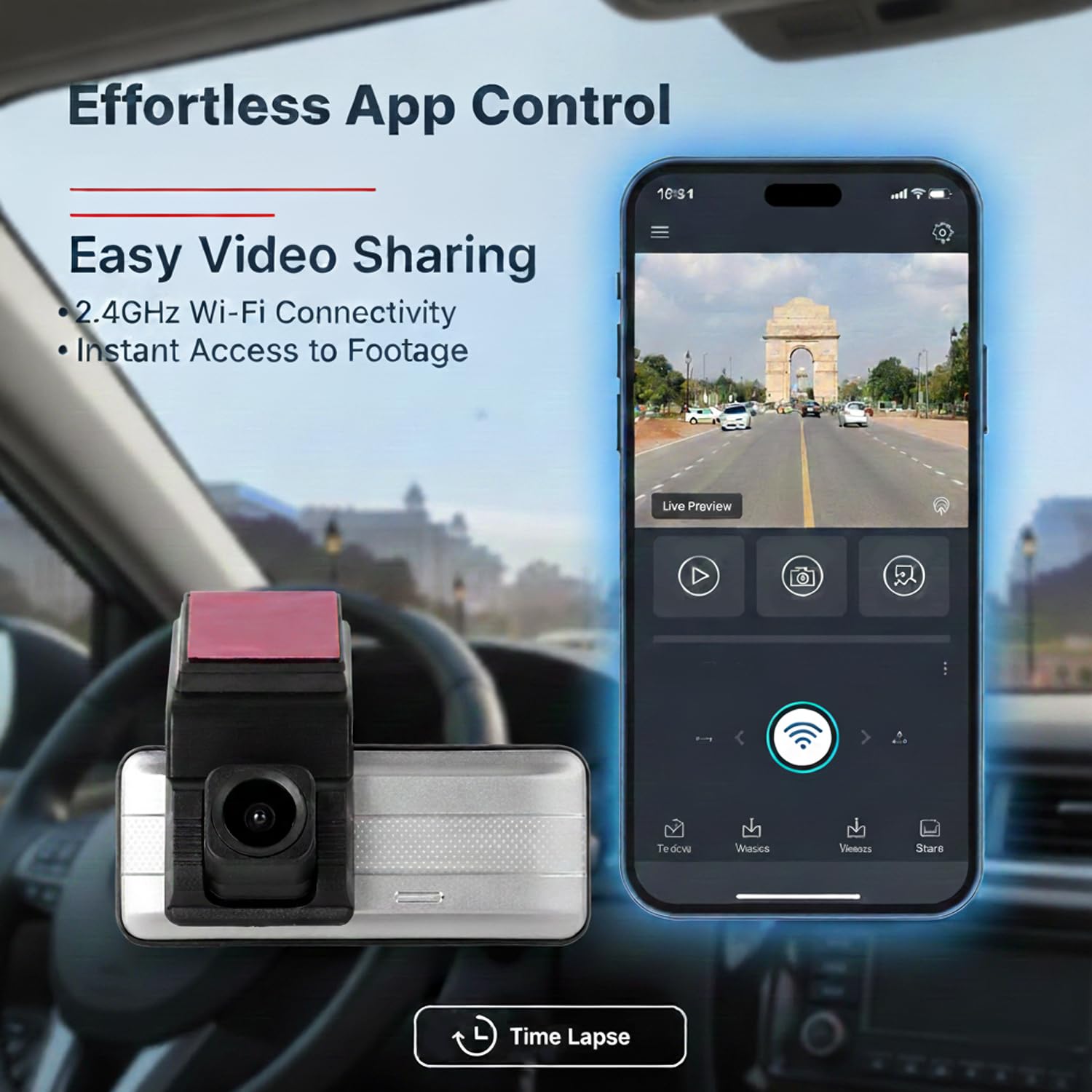 Smart Camera 1080P Full HD | 4.3-inch LCD Screen with WiFi Control | Night Vision, Wide Angle, G-Sensor & Parking Mode | Universal Fit for Cars & SUVs