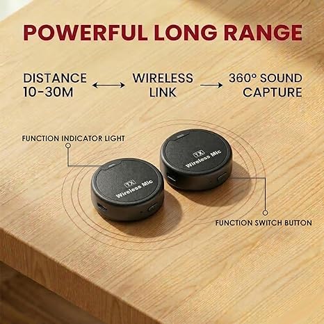Wireless Magentic Microphone for iPhone/Android/DSLR – 50m Range, Noise Reduction, 7Hr Battery, Plug & Play Type-C & Lightning Converter, Portable Lavalier Mic for Video, Vlogging, Live Streaming