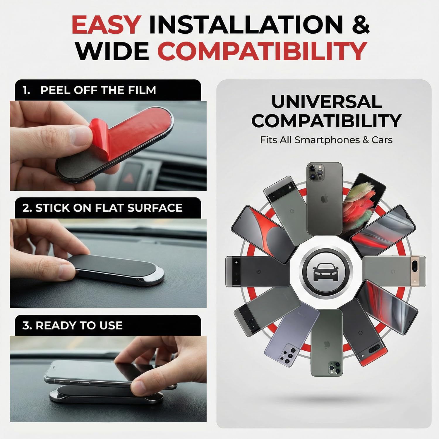 Magnetic Mobile Holder for Car Dashboard, Bike & Scooter | Strong Magnet Phone Mount for Office Desk & Home | Universal for All Smartphones