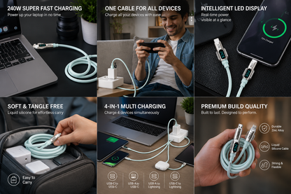 GIZMOPHY Hyperflex 4-in-1 240W Fast Charging Cable with LED CYCLONE Display
