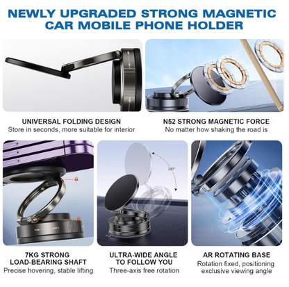 Vacuum Magnetic Phone Mount for Car | 360° Adjustable Suction Holder for Dashboard | Universal for All Smartphones