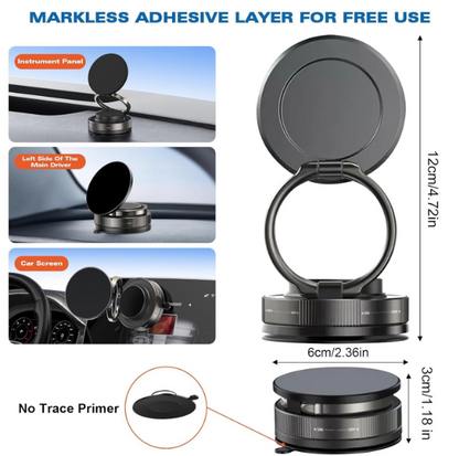 Vacuum Magnetic Phone Mount for Car | 360° Adjustable Suction Holder for Dashboard | Universal for All Smartphones