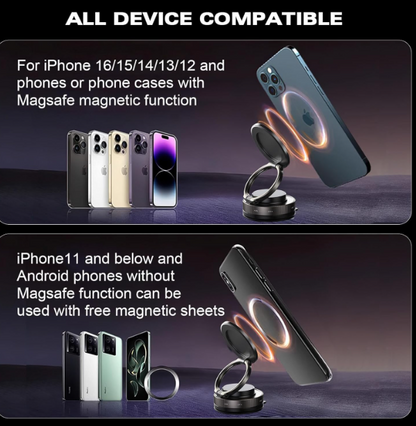 Vacuum Magnetic Phone Mount for Car | 360° Adjustable Suction Holder for Dashboard | Universal for All Smartphones