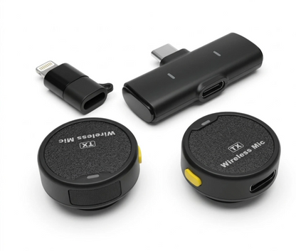 Wireless Magentic Microphone for iPhone/Android/DSLR – 50m Range, Noise Reduction, 7Hr Battery, Plug & Play Type-C & Lightning Converter, Portable Lavalier Mic for Video, Vlogging, Live Streaming