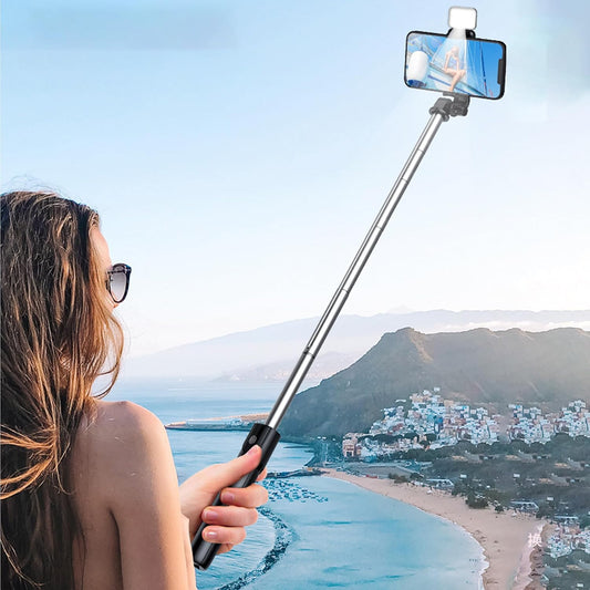 63" Premium Selfie Stick Tripod with Fill Light & Wireless Bluetooth Remote, Heavy Duty Aluminum Stand with 360° Rotation, All-in-One Portable Vlogging & Creator Tool for iPhone & Android