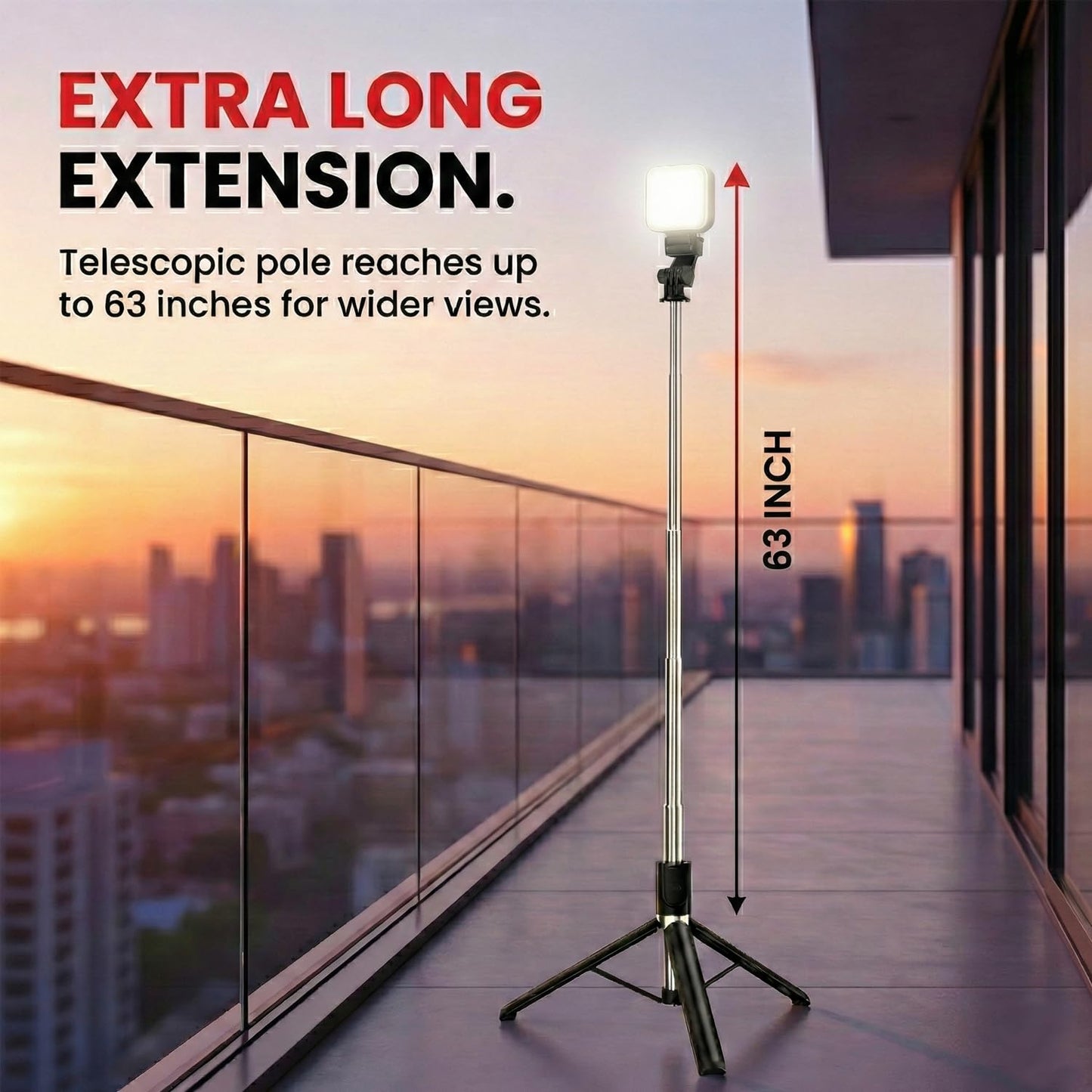 63" Premium Selfie Stick Tripod with Fill Light & Wireless Bluetooth Remote, Heavy Duty Aluminum Stand with 360° Rotation, All-in-One Portable Vlogging & Creator Tool for iPhone & Android