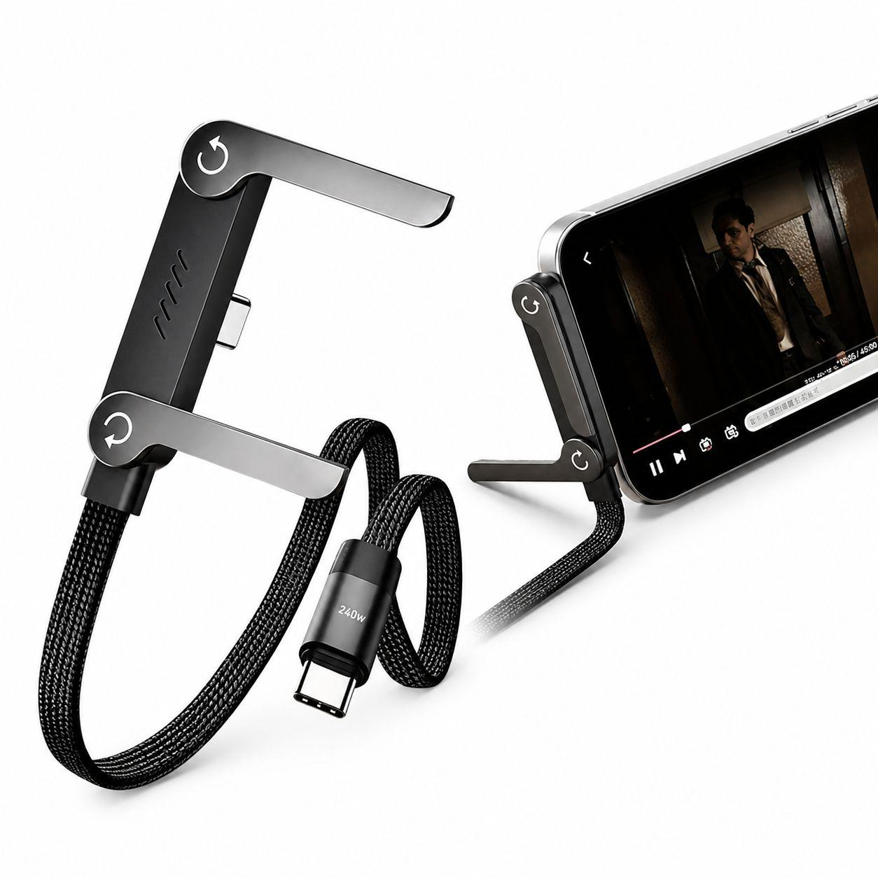 FLEXDOCK 240W Type-C to Type-C Fast Charging Cable with Built-In Stand, Braided Cable, E-Marker Chip, 1.2M